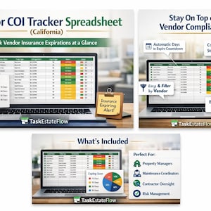 Vendor COI Tracker Spreadsheet (California) | Certificate of Insurance Expiration Tracker | Excel + Google Sheets