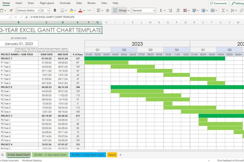 3-Year/5-Year Gantt Chart Excel