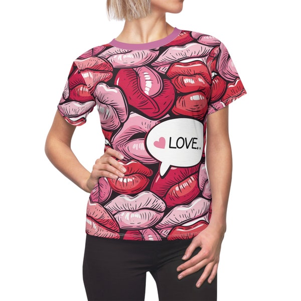 Sweet Kisses Valentine Lips Women's T-Shirt - Women's Cut & Sew Tee (AOP)