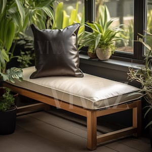 Faux leather Bench cushion cover, Bench cushion ,Tan & brown , boxed cushions, order to size and color, made to order