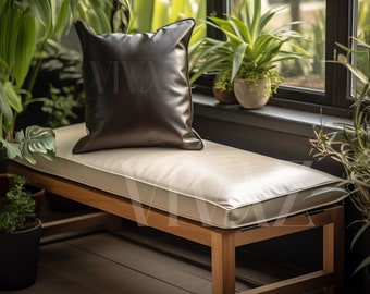Vegan Leather Bench Cushion Cover, Custom Boxed Cushion