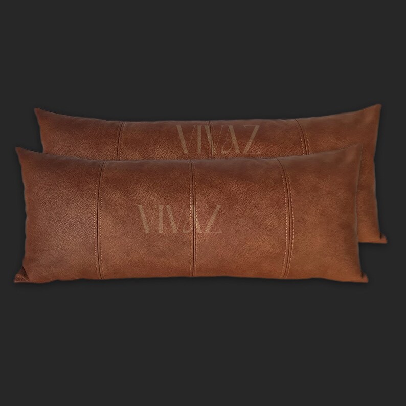 Customised Faux Vegan Leather Lumbar Pillow, Long Pillow, Lumbar Throw Pillow, Oversized Pillow