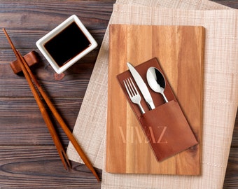 Faux Leather Cutlery Pouch, Restaurant Utensil Organizer