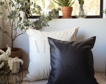 Faux Leather Cushion Cover - Handcrafted Home Decor, Off white | Black | Brown | TAN