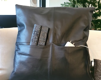 Handmade Faux Leather Storage Cushion: Boho Farmhouse Design