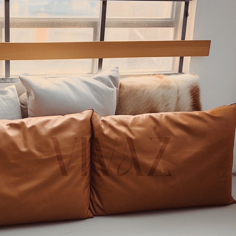 Decorative Faux Leather Pillow on Sofa