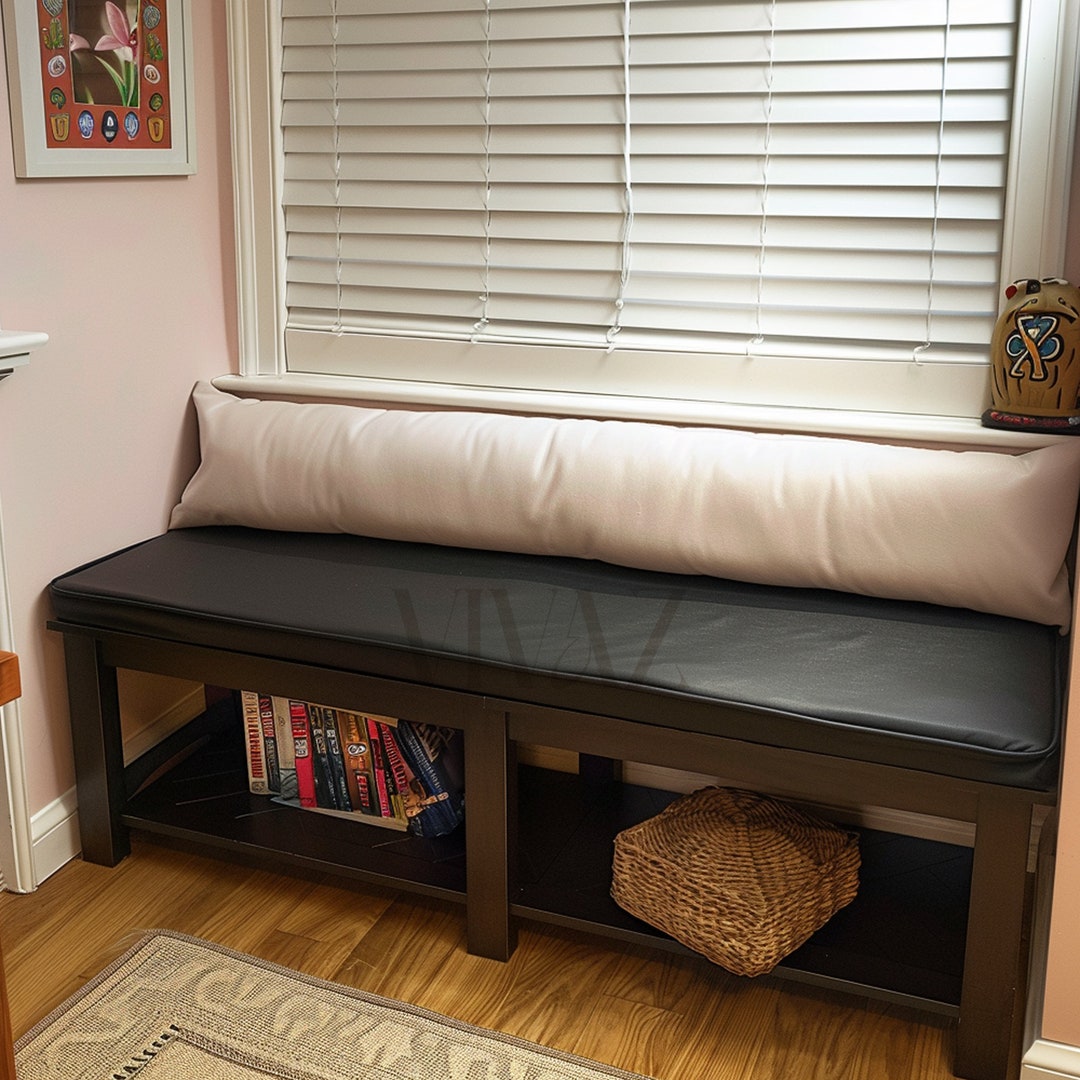 Faux Leather Bench Cushion Cover, Custom Size | Matte Black, Tan, Brown ...