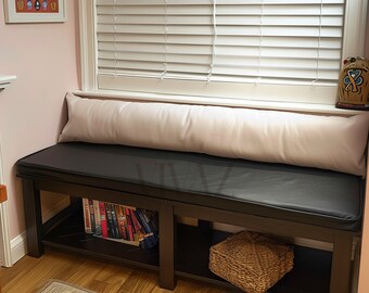 Custom Faux Leather Bench Cushion Cover, Matte Black Vegan Seat Pad