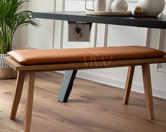 Custom Vegan Leather Bench Cushion Cover • Handmade Faux Leather Seat Pad • Sleek Bench Cushion • Made to Order