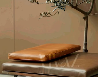 Custom Faux leather cushion cover, Bench cushion ,Tan & brown , boxed cushions, order to size