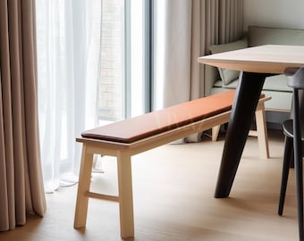 Modern Vegan Leather Seat Cushion • Light Wood Bench Pad •Custom Minimalist Bench Cushion• Oak Wood Seating Pad