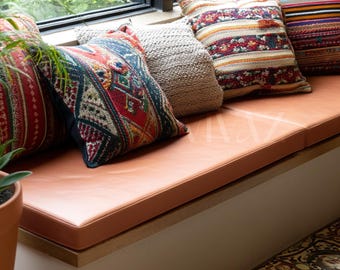 Vegan Leather Bench Cushion Cover: Tan Faux Leather Seat Pad