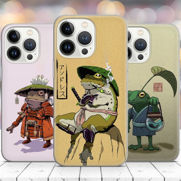 Samurai Frog phone case Anime sensei Japan Lofi Manga for iPhone 14 13 Pro Max 12 11 X XS 8 7, Samsung S20 FE, S21 Ultra, A12, Huawei P30 Pr