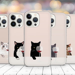 Wine Cat Mom Pet Phone case for iPhone 14 13 Pro Max 12 11 X XS 8 7, fits Samsung S20 FE, S21 Ultra, A12, Huawei P30 Pro