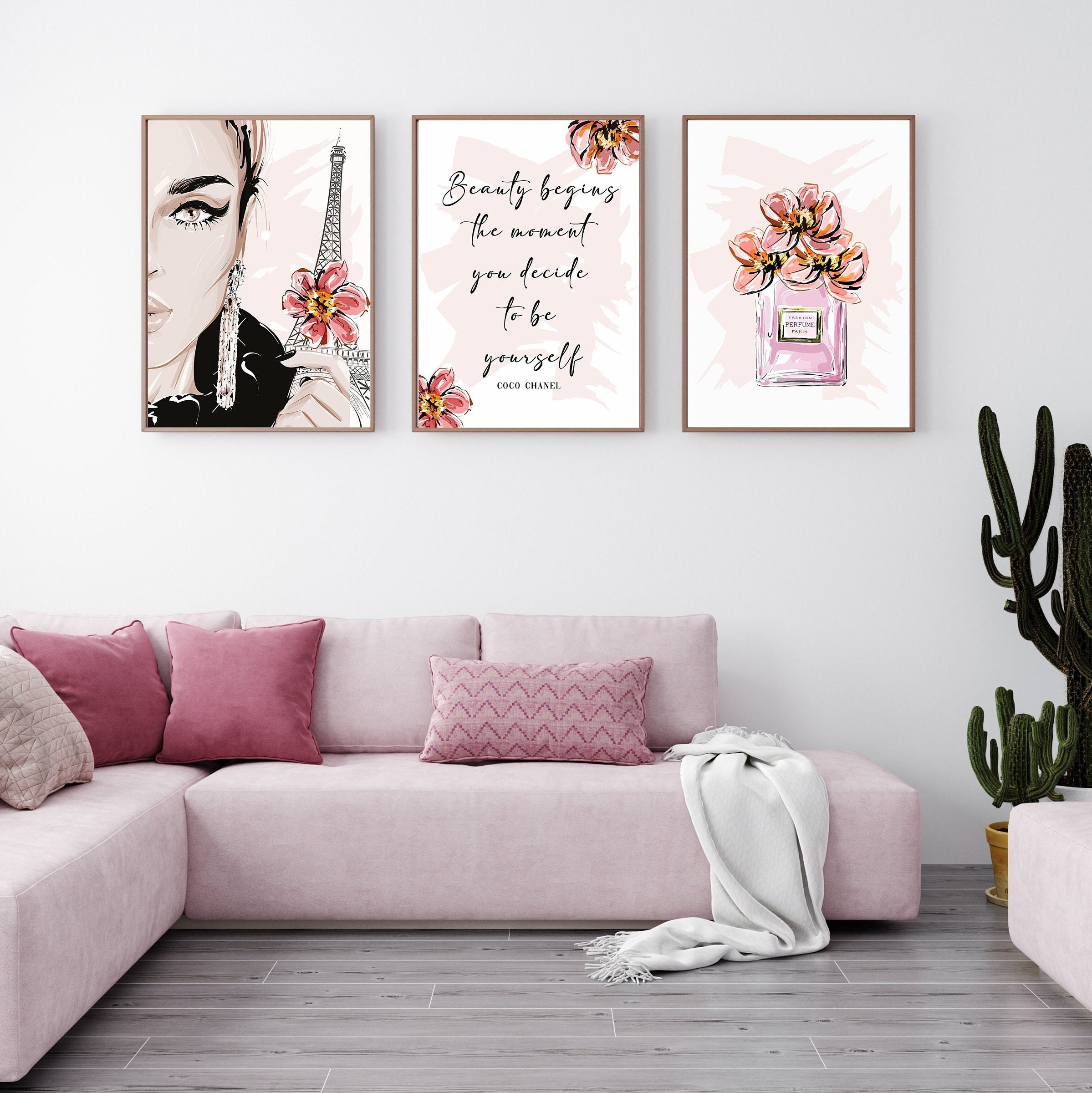 Fashion Prints Set of 3 Wall Art Chic Perfume Poster Pink 