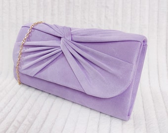 Lilac Women's Suede Pleated Style Bridal Prom Wedding Evening Clutch Party Purse Hand Bag