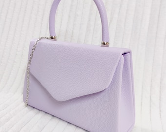 Lilac Faux Leather Tote Style Top Handle Bridal Prom Wedding Evening Clutch Party Hand Bag