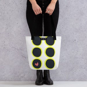 Tote bag SUNNYDAY, black and white, with a touch of colour, smile with elegant italian design bag, shulder bag, agility or grocery bag