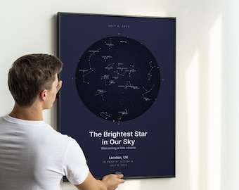 Personalised Star Map Print | Custom Night Sky by Date & Location | Anniversary Gift