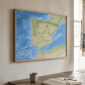 Map of Spain Wall Art | Physical Map Print | España travel poster
