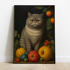 Botero Cat print in different sizes and canvas | Fernando Botero canvas wall art | Botero grey Cat portrait | British shorthair cat print