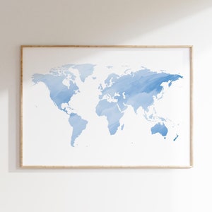 Watercolor Blue World Map in different sizes and canvas | Map of the world wall art