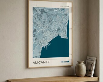 Alicante City Map Print | Personalised Street Map Poster | Spain Travel Wall Art & Gift