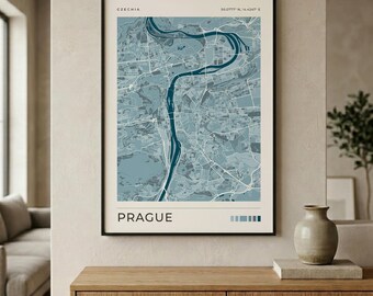 Prague Map Print | Modern City Map Art | Minimalist Home Decor | Vltava River