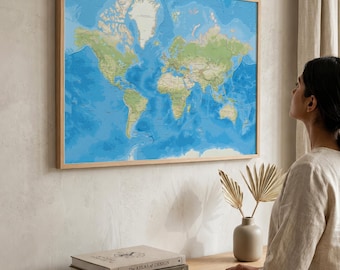 Politieke wereldkaart als wanddecoratie | Gedetailleerde landenkaart | Decoratie voor thuis of kantoor