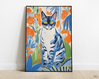 Matisse cat print | Blue cat wall art