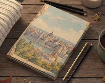 Budapest Journal | Hungary Travel Diary | Vintage Watercolor Hardback Notebook | Lined Writing Gift