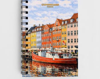 Copenhagen Notebook | Denmark Travel Journal | Nyhavn Watercolor Spiral Pad | Lined Writing Book