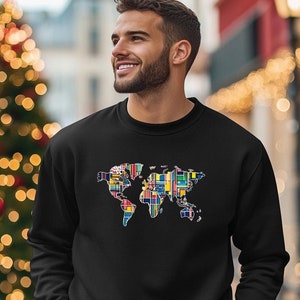 Retro sweater met wereldkaart | Uniseks reiskleding