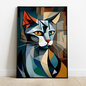 Picasso Cat print in different sizes and frames options or canvas | Pablo Picasso abstract wall art