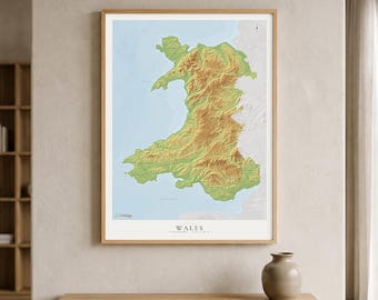 Wales Map Print | Welsh Topographic Relief Poster | Cymru Landscape Wall Art | Snowdonia Eryri Decor