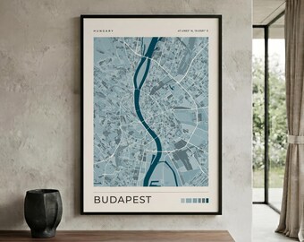 Budapest Map Print | Hungary City Poster | Blue Danube Wall Art | Hungarian Travel Gift