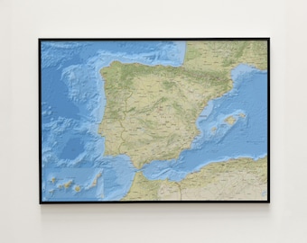 Carte d'Espagne art mural | Différentes tailles et options de cadre ou de toile | Carte d'Espagne