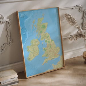 Póster con mapa de las Islas Británicas en diferentes tamaños y opciones de marco o lienzo / Arte mural con mapa de Gran Bretaña