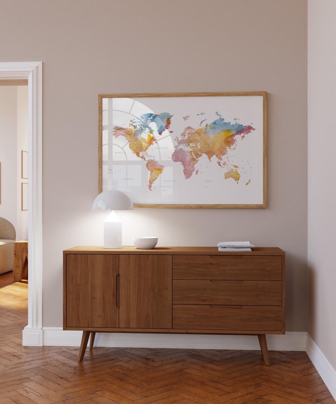 Watercolor World Map Print | Wanderlust Minimalist Wall Art | Gift for ...