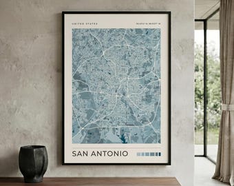 San Antonio Map Print | Texas Travel  Poster | Blue City Map Wall Art | Housewarming Gift
