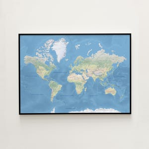 Physical World Map print in different sizes | Paper or canvas | Relief World Map wall art