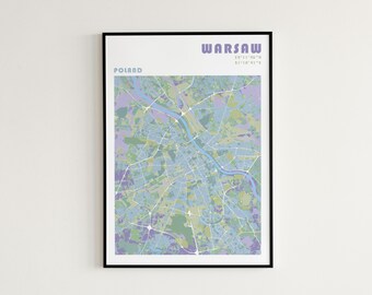Warsaw Travel Map Poster in different colors and sizes | Poland travel wall art