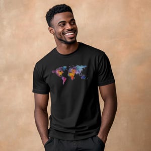 T-shirt unisexe carte du monde aquarelle | Vêtements respectueux de l'environnement
