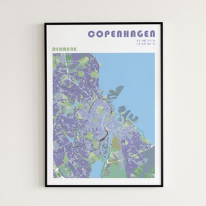 Póster del mapa de viaje de Copenhague / Impresión de Kobenhavn / Arte mural de Dinamarca