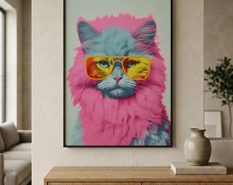Pop Art Cat Print | Warhol-Inspired Wall Art