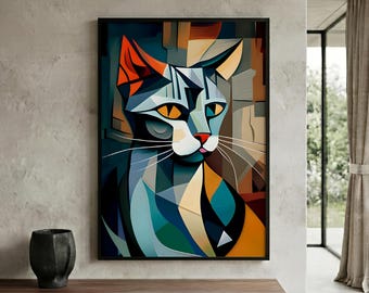 ピカソ風猫のアートプリント｜抽象的な壁掛けアート装飾 - Etsy 日本