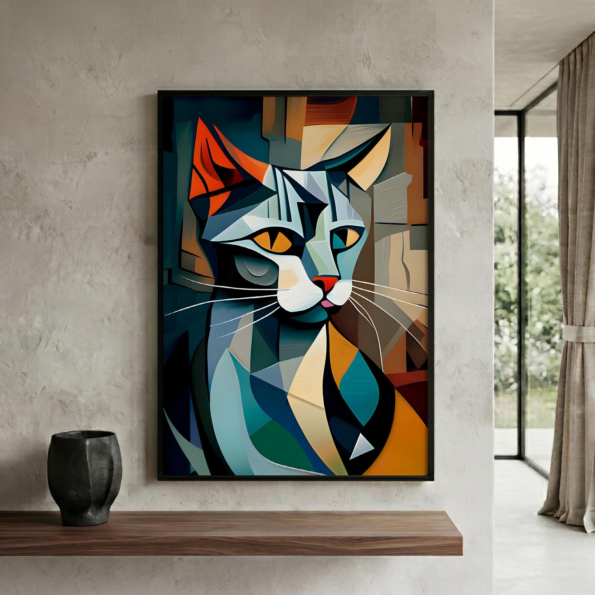 ピカソ風猫のアートプリント｜抽象的な壁掛けアート装飾 - Etsy 日本