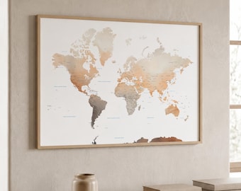 Earth Tones Watercolor World Map Print | Warm Home Office Wall Art