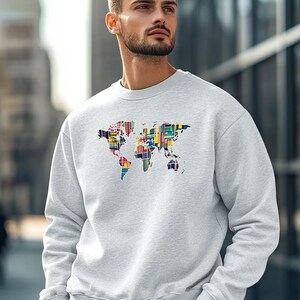 Sweat-shirt carte du monde rétro | Sweatshirt de voyage unisexe | Cadeau pour les amateurs de voyage
