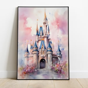 Disney Schloss Wandkunst | Magic Kingdom personalisierter Druck | Aquarell Disney Kunst